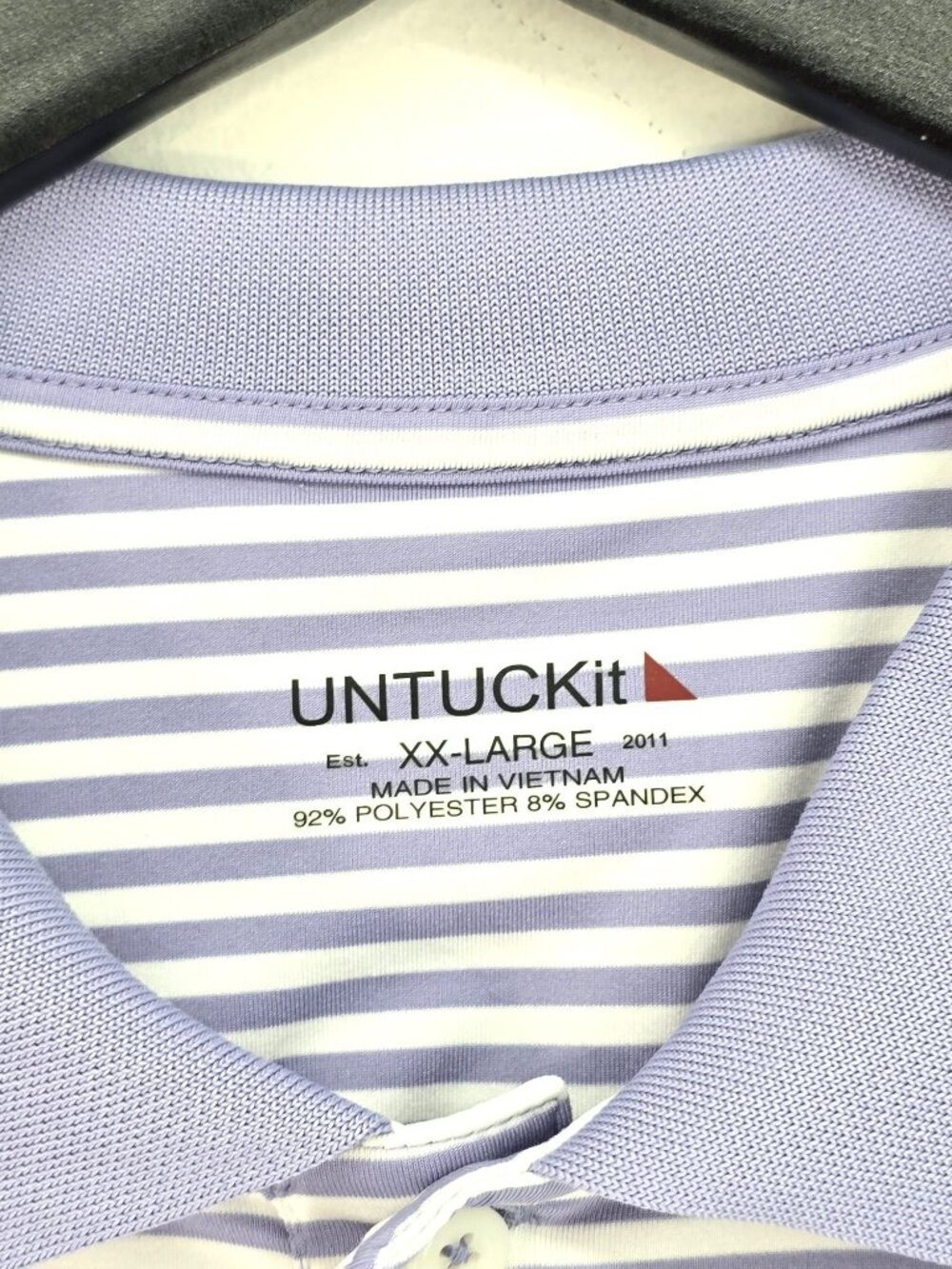UNtuckit Periwinkle Blue White Pinstriped Golf Polo Shirt Men Size XXL - Picture 6 of 6